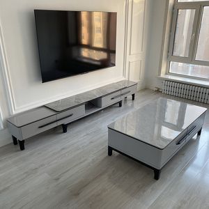 Rock Slab TV Stands Tea Table Set Modern Minimalist Light Luxury Tv Stand Living Room Furniture Home Small Apartment TV Cabinet