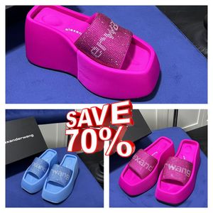 Tasarımcı Sandallar Lüks Terlik Kadın Malzemesi Rhinestone Velcro Bant Partisi Yumuşak Oda Gai Platform Slip-On Boyut 35-42 10cm Topuk Partisi Resmi Ofis Ücretsiz Kargo