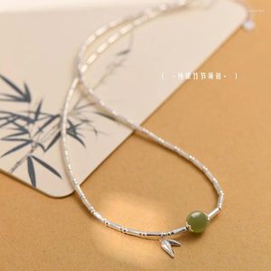 Correntes Tikia's Live S Style Chinese S925 Sterling Silver Bamboo Colar de luxo feminino de alto nível natural e clavícula jade c