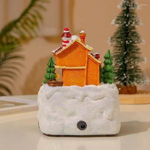 Decorative Figurines Christmas Music Box Snow Scene Ornament 6.3inch Illuminated Resin House Gift For Kids Bookshelf Restaurant