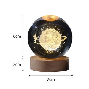 Crystal Ball Night Lamp Solar System Globe Galaxy Astronomy Planets Ball with LED Light Base Bedroom Bedside Light Ornaments