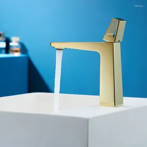 Bathroom Sink Faucets Basin Faucet Brushed Gold Tap Grey Square Brass And Cold Water