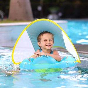 Baby Swimming Float med tak Uppblåsbar spädbarn Floerande ring barn Swim Pool Accessories Circle Bathing Summer Toys 240328