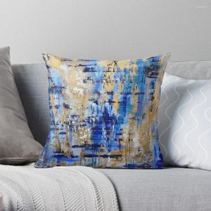 Pillow Blue And Gold Modern Contemporary Abstract Art Throw Decorative Sofa Case