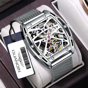 Wristwatches GUANQIN Luxury Skeleton Tourbillon Automatic Mens es Sapphire Glass Stainless Steel Automatic Chronograph Relogio Masculino