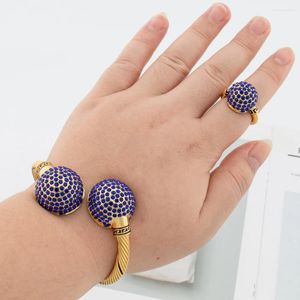 Orecchini di collana Impostare il colore e l'anello oro per le donne africane Dubai Blu Blue Stone Bangle a mano gioielli da sposa sposa