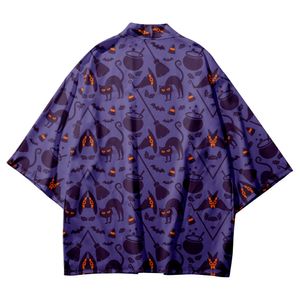 Halloween nadruk Cardigan Haori Beach Yukata Harajuku Japońskie kimono Streetwear Men Men Kobiet Tops szata ubrania plus size 5xl 6xl