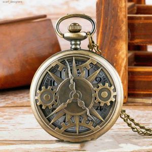 Pocket Watches New Steam Punk Vintage Gear Hollow Quarz Pocket Halskette Geschenkkettentasche für Jungen Y240410