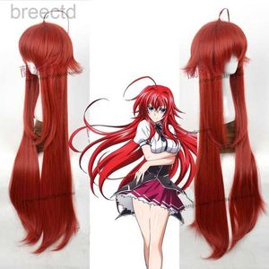 Anime Costumes High School DxD Rias Gremory 100cm Long Wine Red Heat Resistant Hair Cosplay Costume Wig + Free Wig Cap 240411