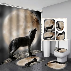 Tende per doccia in stile animale bianco da lupo bianco decorazione da bagno impermeabile decorazione da bagno antiscivolo tappeto cucina kit da bagno portiere