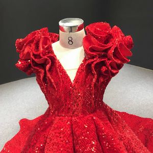 Платья с красным цветочным девушкой для свадебных платье с шариком V-образного вырезок