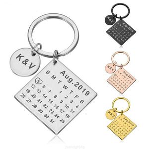 Personalized Calendar Keychain Custom Stainless Steel Keyring Anniversary Wedding Valentine Gift for Women Men Boyfriend Husband
