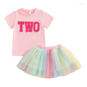 Set di abbigliamento Bulingna Bulingna Bilpie Girl Birthday Outfit Due tre quattro cinque sei ricamo a maglietta tutu Gonna Cake Smash Summer Summer