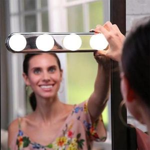 Wall Lamp 4 Bulb Makeup Mirror Light Headlight Installed Convenient Suction Cup LED Battery Powered Gift