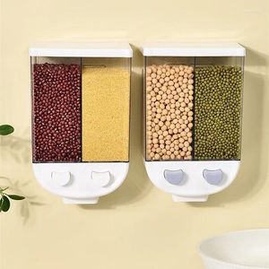 Storage Bottles Wall-Mounted Kitchen Whole Grains Cereal Dispenser Divided Sealed Tank 2 Grids Food Containers