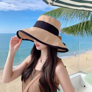 Chapéus largos Big Women Women Sun Visor Hat Protect Neck Anti-UV Bucket Bucket Beach Travel Ladies