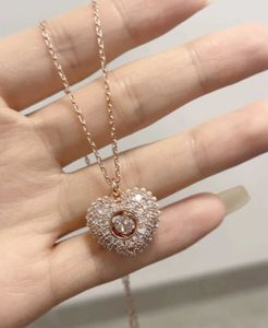 Pendant Necklaces 925 Sterling Silver Swarovskies New High Quality Love Heart Full Diamond Pendant Necklace Rose Gold Color Not Easy to Fade 240410