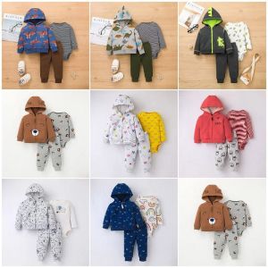 Hose Baby Kleidung Neugeborene Kind Jungen Mädchen Kleidungsstücke Winter Baumwolle warmer Kapuzenmantel+Strampler+Hosen 3 Stück Anzüge 2022 Neu