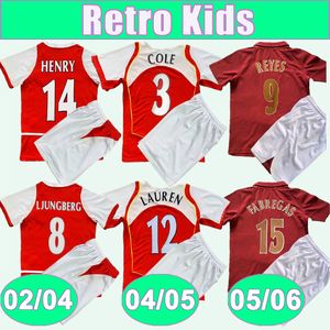 2002 2006 Henry Kids Kit Retro Soccer Jerseys Ljungberg Cole Lauren Reyes Fabregas Home Football Shirts