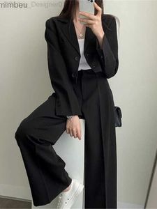 Kvinnors kostymer Blazers Två stycken Set Women Outifits 2023 Fall Office Lady Pants Korean Blazer Suits Långärmad Fashion Coat Black High Maisted Pants C240411