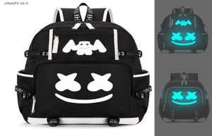 Marshmello Luminous USB Laptop ryggsäckar American Mystery DJ Student School Bag For Teenagers Män Kvinnor Girls Boys Book Bags New3882742