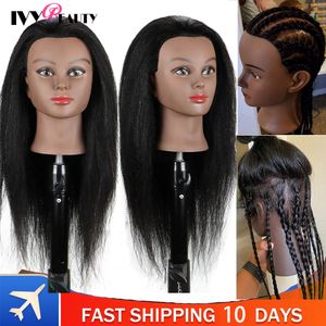 Lång afrikansk skyltdocka med hår Afro Training Hairart Barber frisörhuvud Professionell styling flätning Training Doll