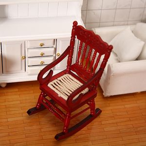 1/12 Dollouse Miniature Wooden Mini Rocking Chair Model Furniture Acessórios para Doll House Decor Kids Fingle Play Toys DIY