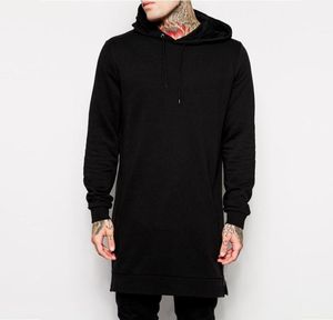 Erkekler pamuk katı sweatshirts siyah erkek longline hoodies moda uzun boylu kapüşonlu hip hop yan fermuar sokak kıyafetleri ekstra uzun hiphop3988169