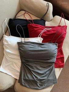 Kvinnors tankar Kvinnor Crop Tops Casual Summer Comfort Sexig Solid Slim Camis Spaghetti Strap Tank Padded Bra Bralette Vest Tube Top