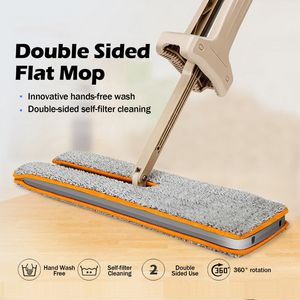 Switch Clean Double Sided Flat Magic Mop Telescopic Hand Push Sweepers Hårt golvrensare Lazy Vassoura Självvridande förmåga