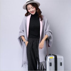 2023 Spring Autumn and Winter Thocked Slim Sweater Coat Shawl Bat Shirt Tassel Cloak Cardigan Women Cape Jakcet Trendy T989