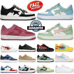 2024 Bapestark8 Sapatos Cinzentos de cor preta cinza combina rosa verde ABC CAMOS PASTEL Blue Patent Leather Trainers Sports Sports