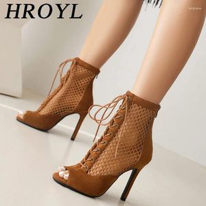 Dance Shoes HROYL Ballroom Latin Woman Lace Up Women's Sexy High-heeled Fish Mouth Professional Salsa Jazz