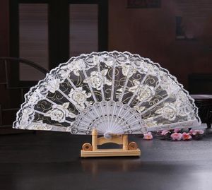 Vintage 10 Colors Доступные в руки вентиляторы пластиковые вентиляторы Bone Bamboo Hand Rose Lace Wedding Fan