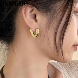 Hoop Earrings ANENJERY Love Heart Thick For Women Exquisite Design Small Ear Buckle Huggies Golden Silver Color Party Jewelry