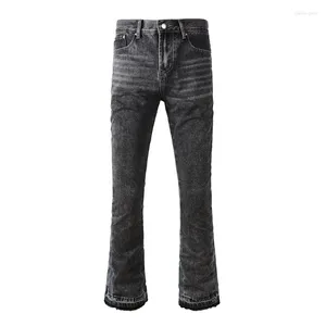Jeans masculinos Men Boot Corte de jeans emendado cinza preto liberação calça de rua de rua sem estiramento