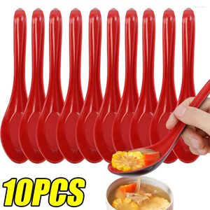 Spoons 1/10pcs Soup Japanese Rice Anti Scalding Red And Black Sauces Scoops Portable Long Handle Kitchen Tableware