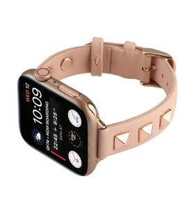 Rivet äkta läderklocka för Watch 44mm 40mm 42mm 38mm Band 5 4 3 Women Armband Iwatch Series 6 SE 5 4 3 2 1 Wristba2724397