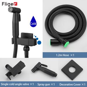 Fliger Black Bidet Faucet Brass Toilet Faucet Handheld Toilet Bidet Faucet Sprayer Only Single Cold Water Shower Head