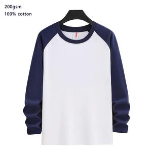 Pure Cotton Y2k Mens T -shirt Långärmfjäder och hösttröja Solid runda nacke för män Kvinnor Raglan Casual Tshirt 240410