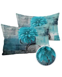 2/4pcs travesseiros impermeáveis dahlia pintura a óleo textura abstrata planta flores aqua almofadas de caixa copes decorativos