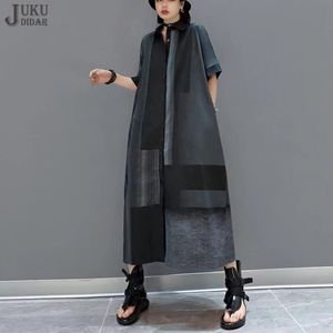 韓国スタイルの絵画ファッションサマーウーマンロングブラックシャツドレスビンテージプリントカジュアルルーズフィットビッグサイズjjxd513 240411