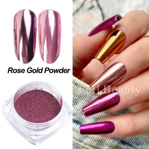 Metalliska krompulver naglar glitter guld silver spegel gnugga pigment flingor damm glänsande magiska effekt nageltillbehör lac001