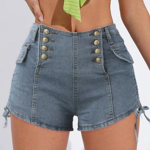 Damen -Shorts Sommer Denim Denim High Tailled Button Down Draw String Microstretch Jeans mit Taschen Overalls Frauen