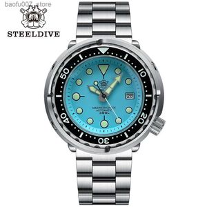 Armbandsur SteelDive SD1975 Candy Color Dial Ceramic Bezel 30AtM 300m vattentätt rostfritt stål NH35 tonfisk Mens Dive Automatic