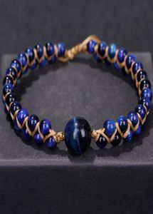 Fehame Hochqualität natürliche Lapis Lazuli Blue Tiger Eye Stone Perlen Armbänder für Frauen Männern rund Armband Paar Geschenk8583382