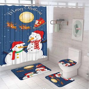 Dusch gardiner söt jul snögubbe gardin sätter toalett täcke badmatta matta Santa Xmas Tree Reindeer Sleigh Moon Badrumsdekor tyg