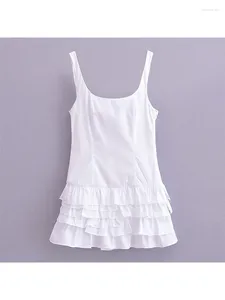 Lässige Kleider Damen elegante Sommer Patchwork Cascading Rüschen Mini Kleid Mädchen 2024 Frühling Süßes Falten Weiß