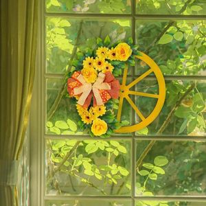 装飾的な花スプリングフロントドアリース木製ホイール41x41cm手作り窓ポーチの現実的な歓迎サインライトウェイト多目的