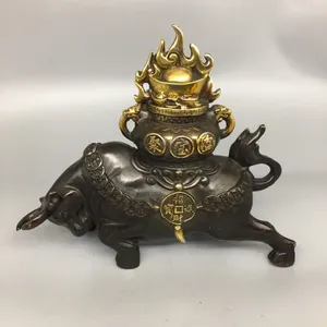 Decorative Figurines Antique Pure Copper Gilding Zodiac Cow Ornaments Money Cornucopia Fortune Like Rainbow Living Room Decoration